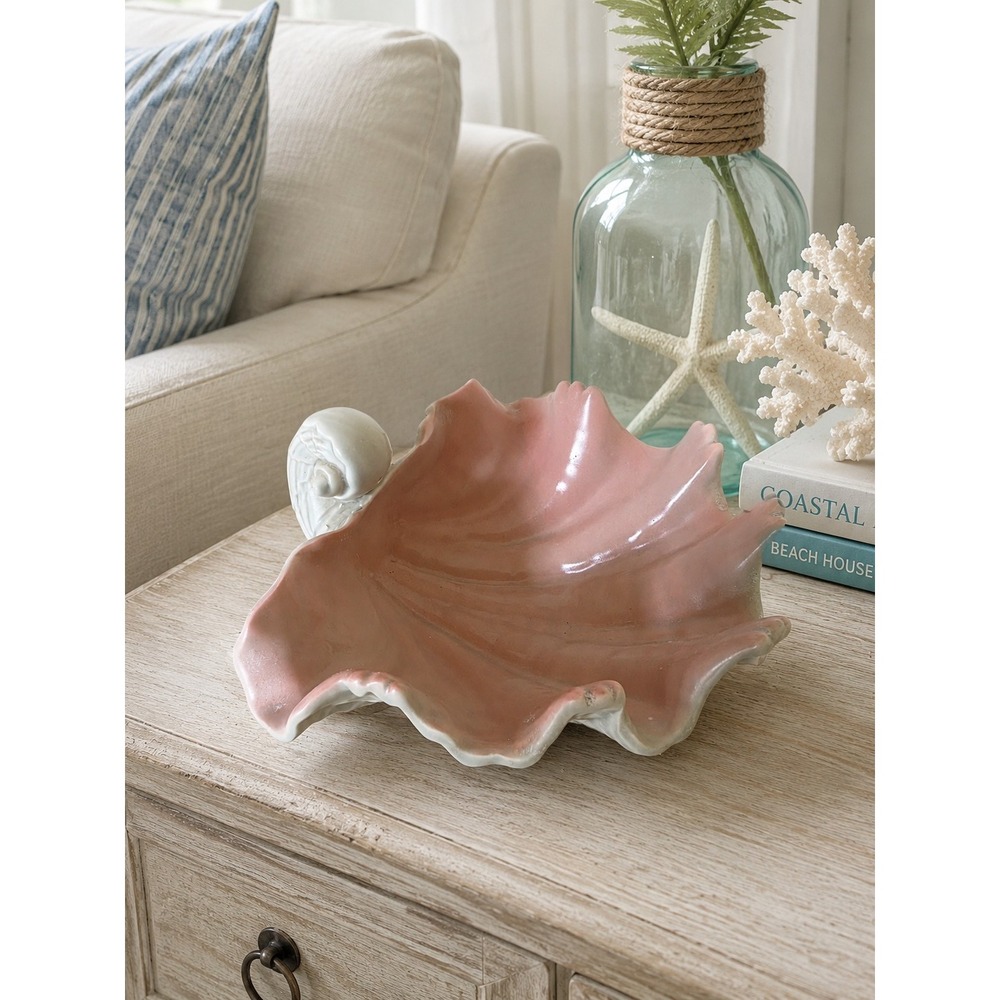 Vintage Fitz and Floyd Coquille Shell Bowl Conch Footed Coastal Pink White 1976